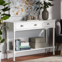 Baxton Studio JY20A373-Antique White-Console Baxton Studio Garvey French Provincial White Finished Wood 3-Drawer Entryway Console Table